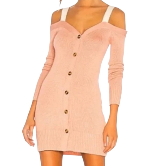 Lovers + Friends Pink Strappy Bodice Long Sleeve Button Sweater Knit Dress NWT S - Picture 2 of 7